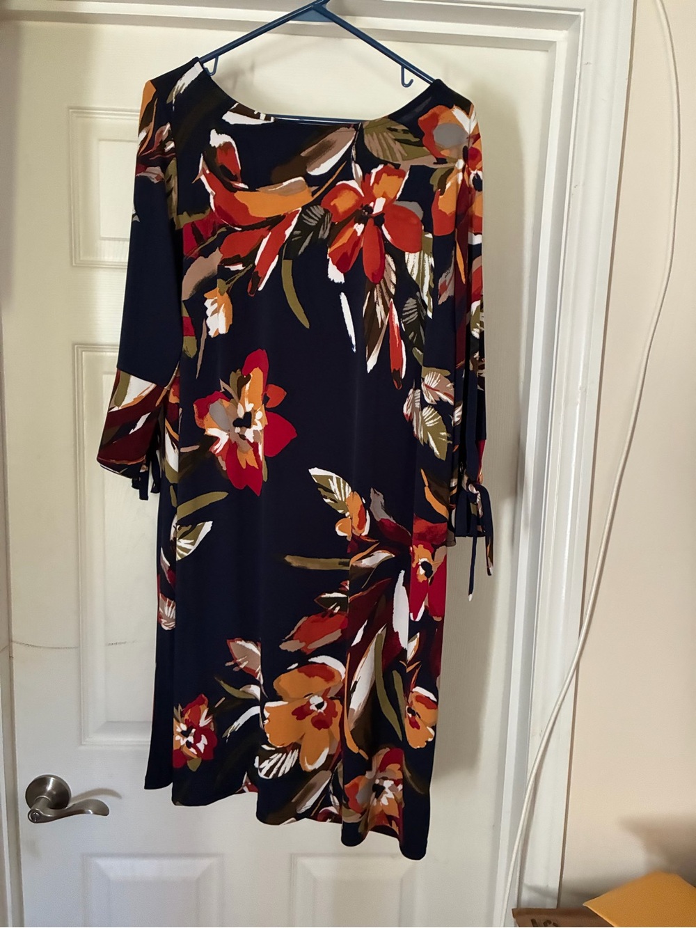 MSK Navy Midi Dress with Red & Orange Floral Print